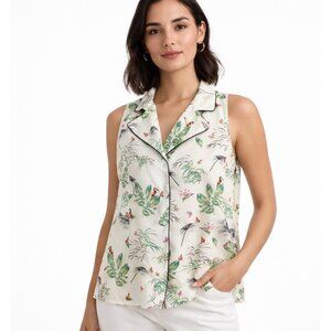 Rachel Roy 3X Tropical Sleeveless Blouse Chic Resort Button Front Top Plus Size